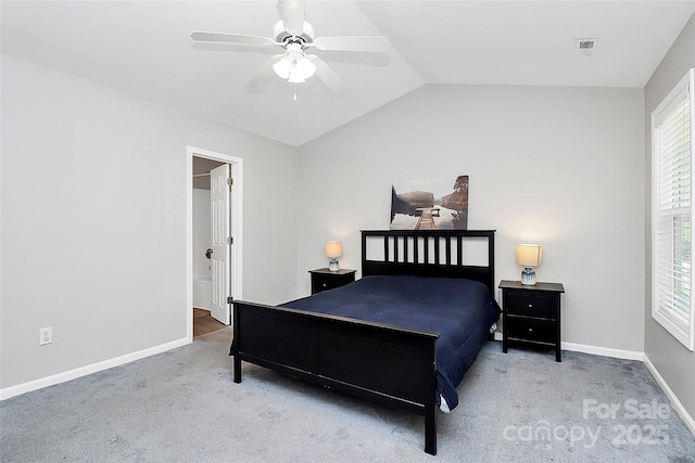 5943 Pisgah Way, Charlotte, NC 28217 - carpeted bedroom featuring baseboards, multiple windows, ceiling fan, and lofted ceiling