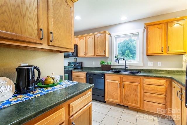 18 Benzington Way, Leicester, NC 28748 - kitchen with black appliances, a sink, light tile patterned flooring, and recessed lighting