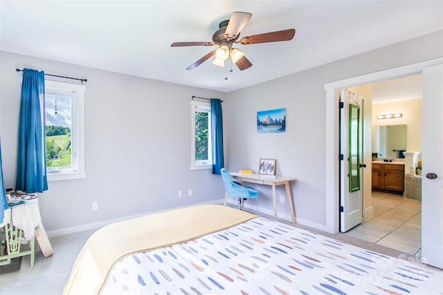 18 Benzington Way, Leicester, NC 28748 - bedroom featuring baseboards, ceiling fan, and ensuite bathroom