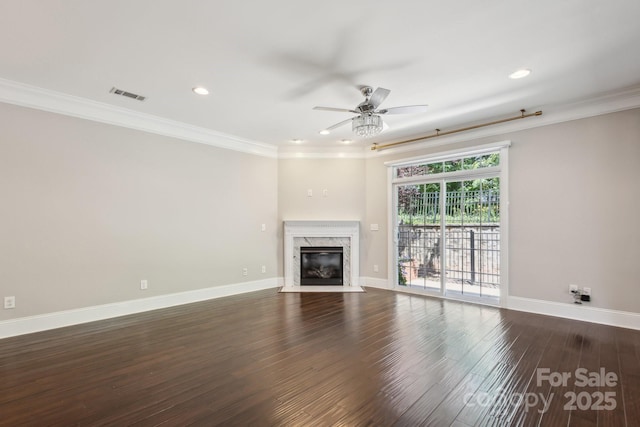 907 Ospre Ln, Fort Mill, SC 29708 - unfurnished living room with a ceiling fan, a fireplace, visible vents, baseboards, and recessed lighting