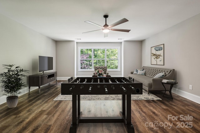 907 Ospre Ln, Fort Mill, SC 29708 - rec room with dark wood-style flooring, baseboards, and ceiling fan