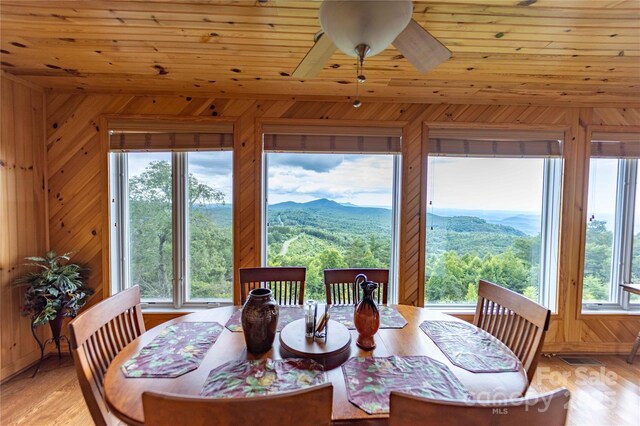 1053 Rich Hill Mountain Rd, Glade Valley, NC 28627 - dining space with wooden walls, wooden ceiling, and a wealth of natural light