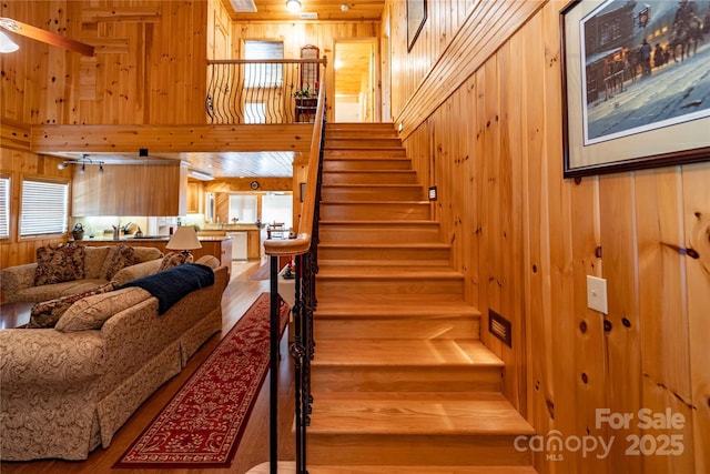 1053 Rich Hill Mountain Rd, Glade Valley, NC 28627 - staircase featuring wooden walls