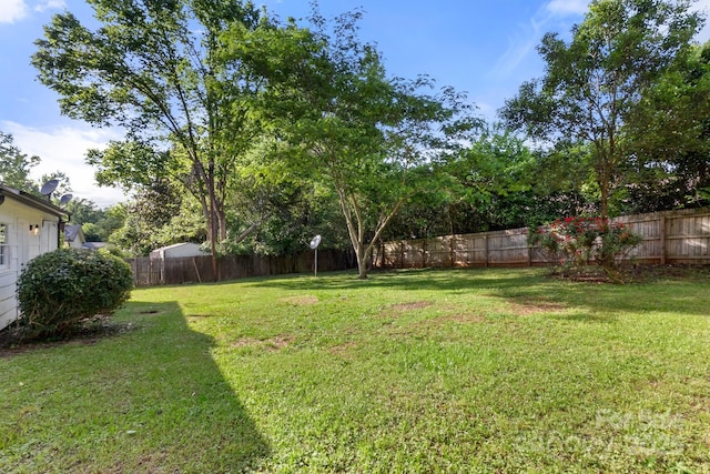 view of yard with a fenced backyard