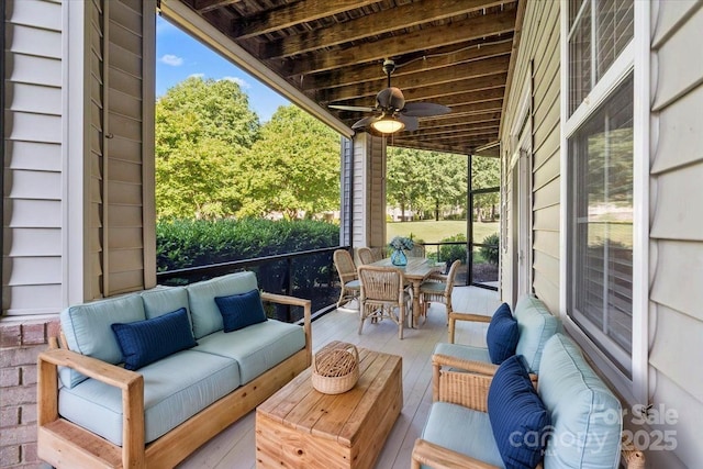 9047 Rosalyn Glen Rd, Cornelius, NC 28031 - view of patio / terrace featuring outdoor lounge area, outdoor dining area, and a ceiling fan