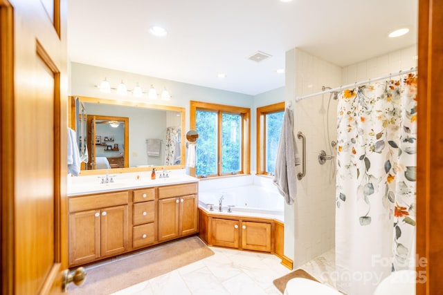 958 Alta Vista Ln, Sparta, NC 28675 - ensuite bathroom with a garden tub, ensuite bath, tiled shower, and visible vents