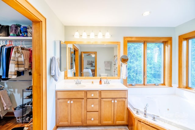 958 Alta Vista Ln, Sparta, NC 28675 - full bath with double vanity, a sink, a walk in closet, and a tub with jets