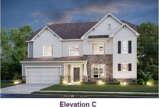 215 Hogans Valley Way, Salisbury, NC 28144 - view of front of property with an attached garage, driveway, a front lawn, and stone siding