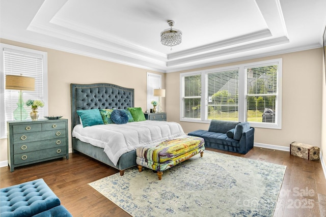 2854 Harlinsdale Dr, Rock Hill, SC 29732 - bedroom with crown molding, a tray ceiling, and wood finished floors