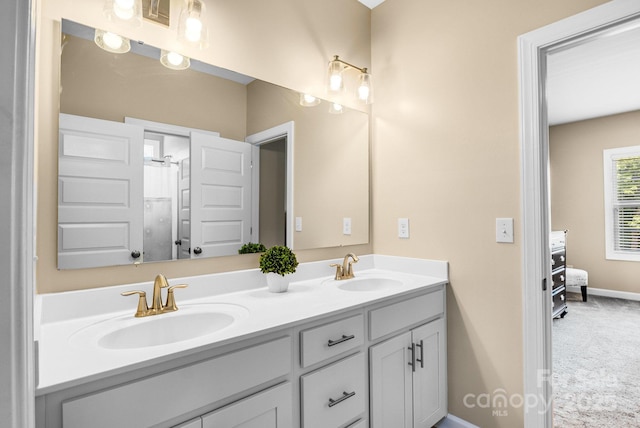 2854 Harlinsdale Dr, Rock Hill, SC 29732 - full bath with double vanity, baseboards, walk in shower, and a sink