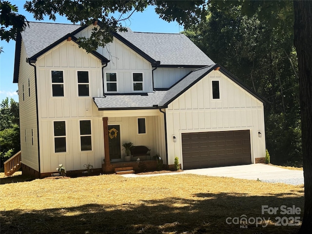 3114 Ansonville Rd, Marshville, NC 28103 - modern inspired farmhouse featuring roof with shingles, board and batten siding, driveway, and a garage