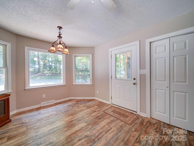 4901 Pine Oaks Dr, Monroe, NC 28112 - foyer entrance with visible vents, a textured ceiling, wood finished floors, and a wealth of natural light