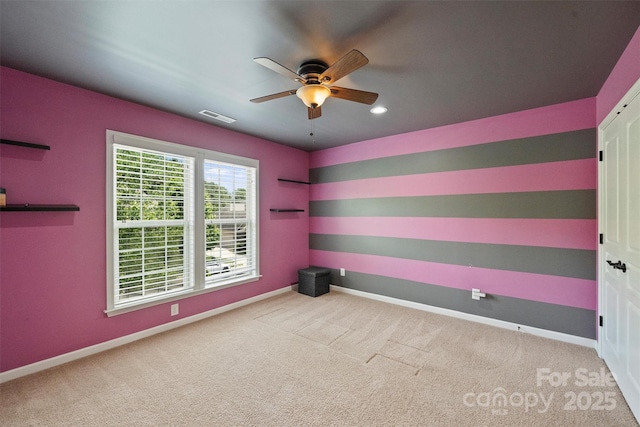 9825 Ardrey Woods Dr, Charlotte, NC 28277 - carpeted empty room featuring a ceiling fan, baseboards, and visible vents