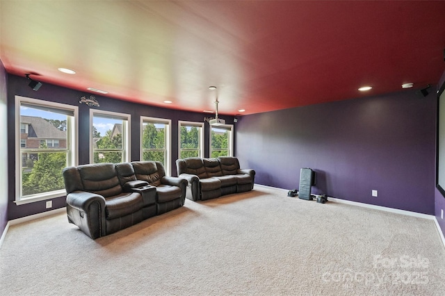 9825 Ardrey Woods Dr, Charlotte, NC 28277 - home theater featuring baseboards, recessed lighting, and carpet floors