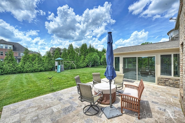 9825 Ardrey Woods Dr, Charlotte, NC 28277 - view of patio / terrace featuring a playground and outdoor dining space