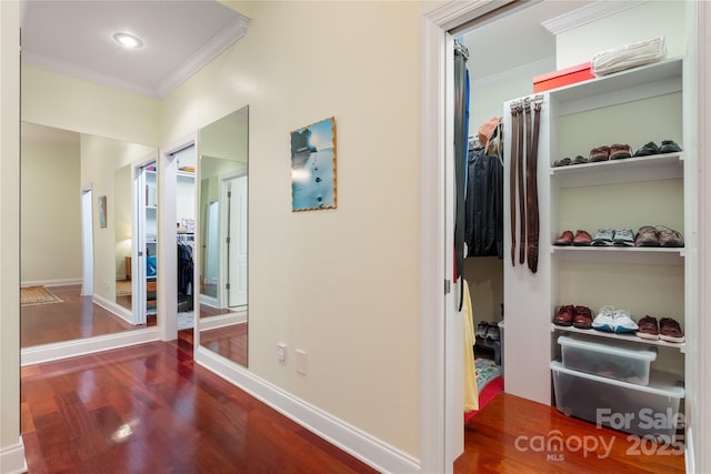 5342 Beacon Ridge Dr, Granite Falls, NC 28630 - hallway with crown molding, wood finished floors, and baseboards