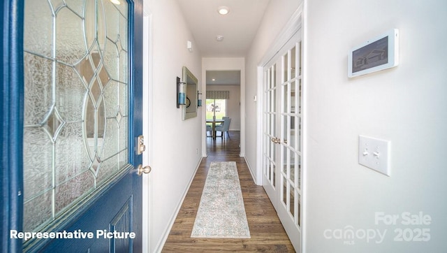 129 Way Cross Ln, Troutman, NC 28166 - corridor featuring wood finished floors, french doors, and recessed lighting