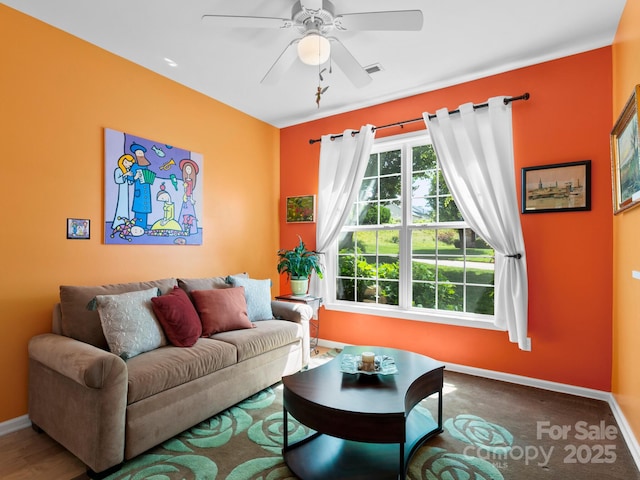 10 Summer Meadow Rd, Arden, NC 28704 - living room featuring baseboards and a ceiling fan