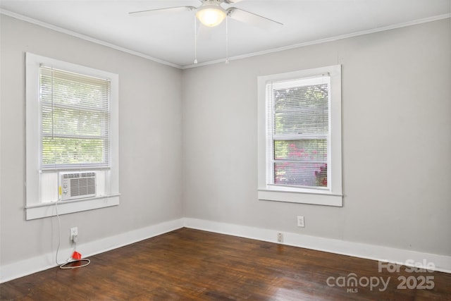 130 Casper Rd, Gold Hill, NC 28071 - empty room featuring ornamental molding, wood finished floors, baseboards, cooling unit, and a ceiling fan