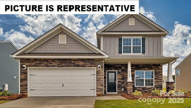 111 Way Cross Ln, Troutman, NC 28166 - craftsman inspired home featuring stone siding, board and batten siding, concrete driveway, and an attached garage