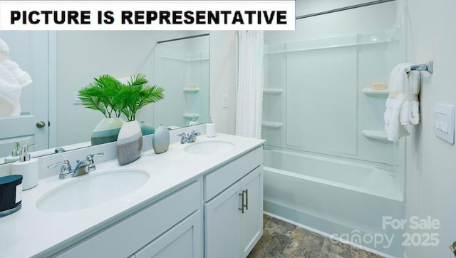 111 Way Cross Ln, Troutman, NC 28166 - full bathroom with double vanity, shower / tub combination, and stone finish flooring