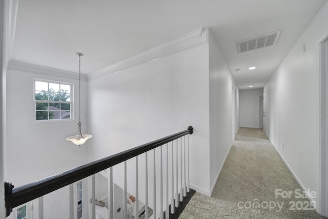 9029 Woodview Ct, Fort Mill, SC 29707 - corridor featuring carpet, baseboards, recessed lighting, an upstairs landing, and ornamental molding