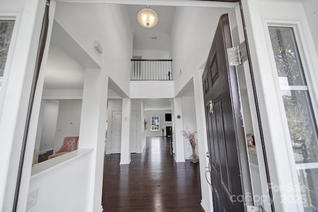 9029 Woodview Ct, Fort Mill, SC 29707 - foyer entrance with dark wood-style flooring and a high ceiling