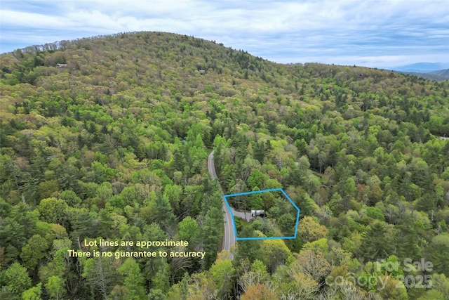 6562 Gingercake Rd, Newland, NC 28657 - aerial view of property's location featuring a heavily wooded area, property parcel outlined, and mountains