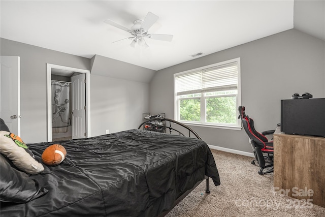 9159 Marasol Ln, Concord, NC 28027 - carpeted bedroom with lofted ceiling, baseboards, a ceiling fan, and an office area
