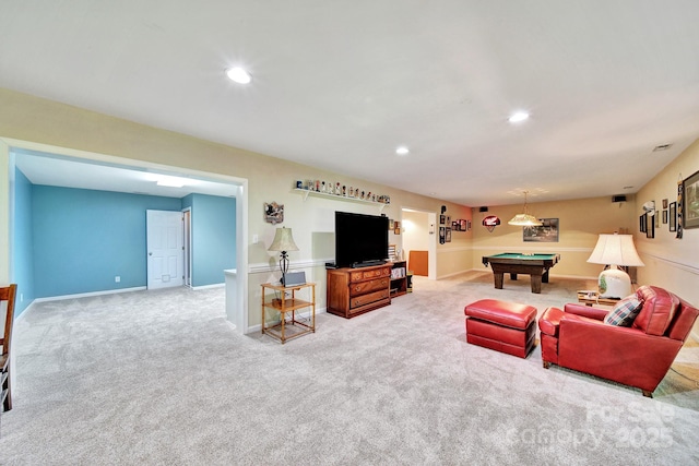 160 Fernbrook Dr, Mooresville, NC 28117 - living area with pool table, carpet floors, and recessed lighting