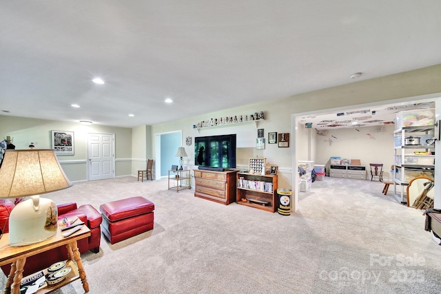 160 Fernbrook Dr, Mooresville, NC 28117 - living room featuring carpet and recessed lighting