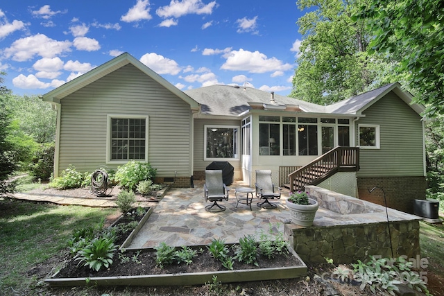 160 Fernbrook Dr, Mooresville, NC 28117 - rear view of house with a patio, a sunroom, stairway, and crawl space