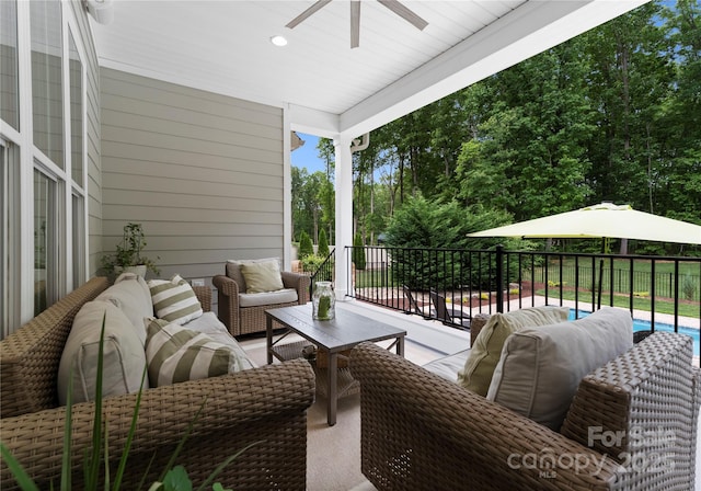 2646 Lee Lawing Rd, Lincolnton, NC 28092 - view of patio / terrace with outdoor lounge area and a ceiling fan