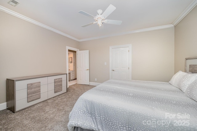 5400 Challisford Ln, Charlotte, NC 28226 - bedroom with carpet flooring, crown molding, visible vents, and baseboards