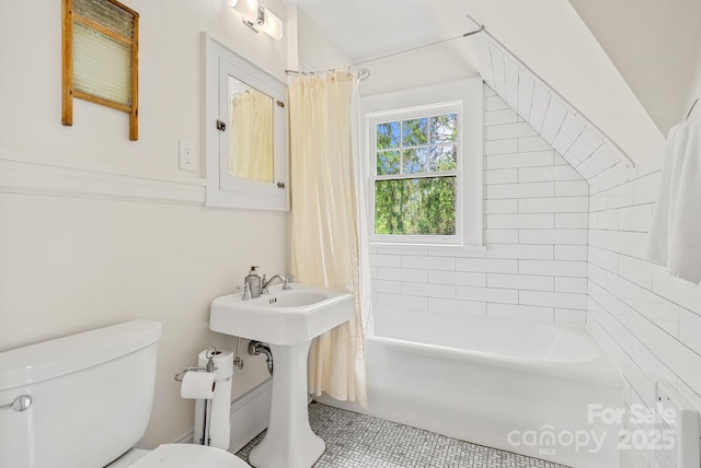 21 Sylvan Ave, Asheville, NC 28801 - full bathroom with toilet, tile patterned flooring, and shower / bathtub combination with curtain