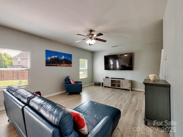 6541 Hasley Woods Dr, Huntersville, NC 28078 - living area with ceiling fan, baseboards, and light wood-type flooring