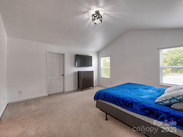6541 Hasley Woods Dr, Huntersville, NC 28078 - bedroom with baseboards, light carpet, and lofted ceiling