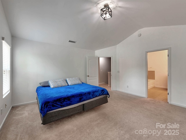 6541 Hasley Woods Dr, Huntersville, NC 28078 - carpeted bedroom with baseboards, ensuite bathroom, lofted ceiling, and visible vents