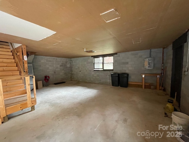 128 Sandsridge Way, Waynesville, NC 28785 - basement featuring stairway and electric panel