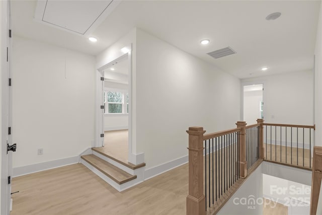 4095 Kingfisher Dr, York, SC 29745 - corridor with attic access, recessed lighting, an upstairs landing, light wood-type flooring, and visible vents