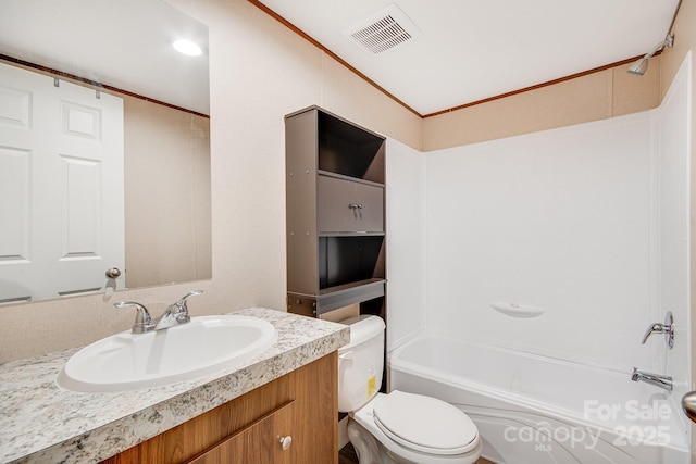 2191 Deep Gap Rd, Flat Rock, NC 28731 - bathroom with vanity, shower / bath combination, and ornamental molding