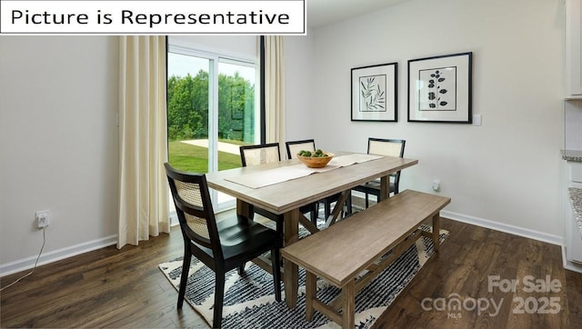 dining room with baseboards and dark wood-style floors