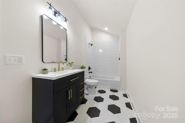 full bathroom with vanity, shower / bathing tub combination, tile patterned floors, and toilet