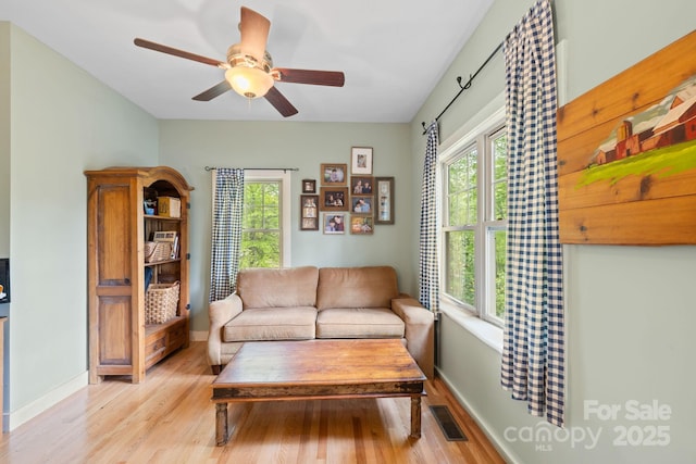 102 Altamahaw Ave, Black Mountain, NC 28711 - living area with plenty of natural light, light wood-style flooring, ceiling fan, and baseboards