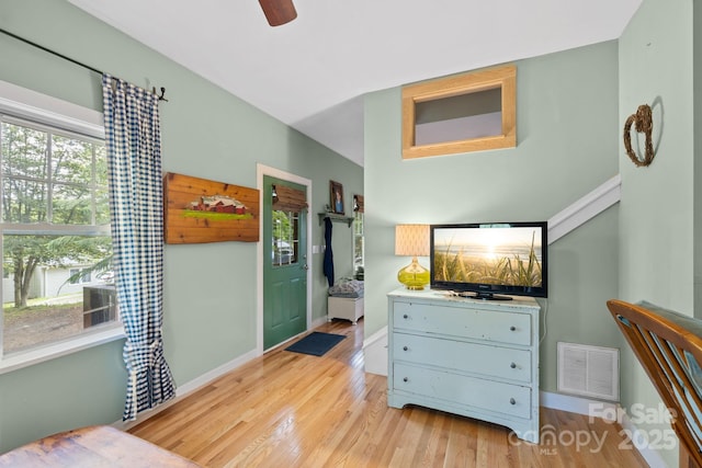 102 Altamahaw Ave, Black Mountain, NC 28711 - foyer entrance with light wood-style floors, ceiling fan, and baseboards