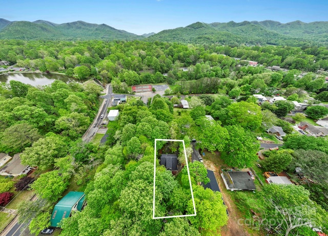 102 Altamahaw Ave, Black Mountain, NC 28711 - view of property location with a water and mountain view, property boundaries highlighted, and a heavily wooded area
