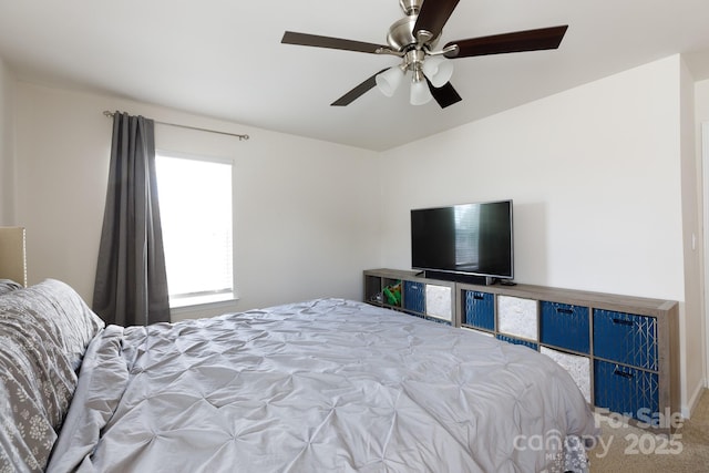 bedroom with a ceiling fan and carpet floors
