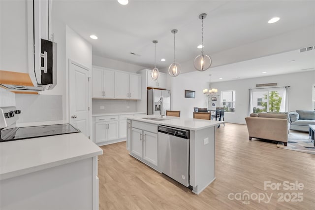 12110 Chesapeake Mallard Dr, Charlotte, NC 28262 - kitchen with stainless steel appliances, open floor plan, recessed lighting, light wood finished floors, and light countertops