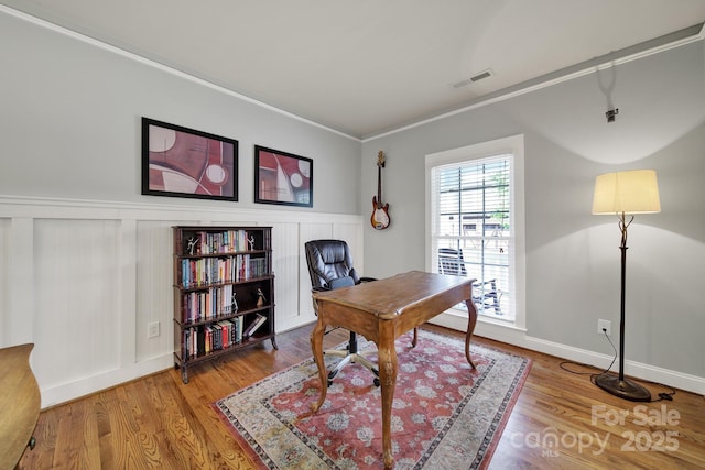 3426 Richards Xing, Fort Mill, SC 29708 - office space with a wainscoted wall, wood finished floors, and crown molding