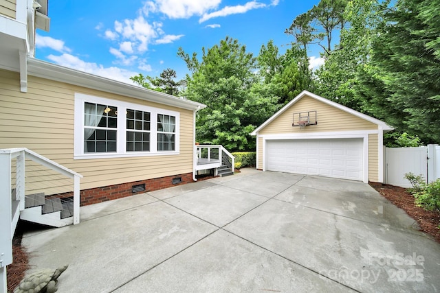 3426 Richards Xing, Fort Mill, SC 29708 - view of property exterior featuring a garage, an outdoor structure, crawl space, and fence